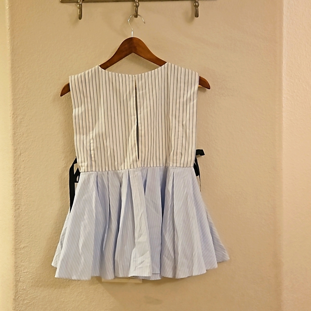 Zara striped two tone peplum ribbon top - Picture 4 of 5